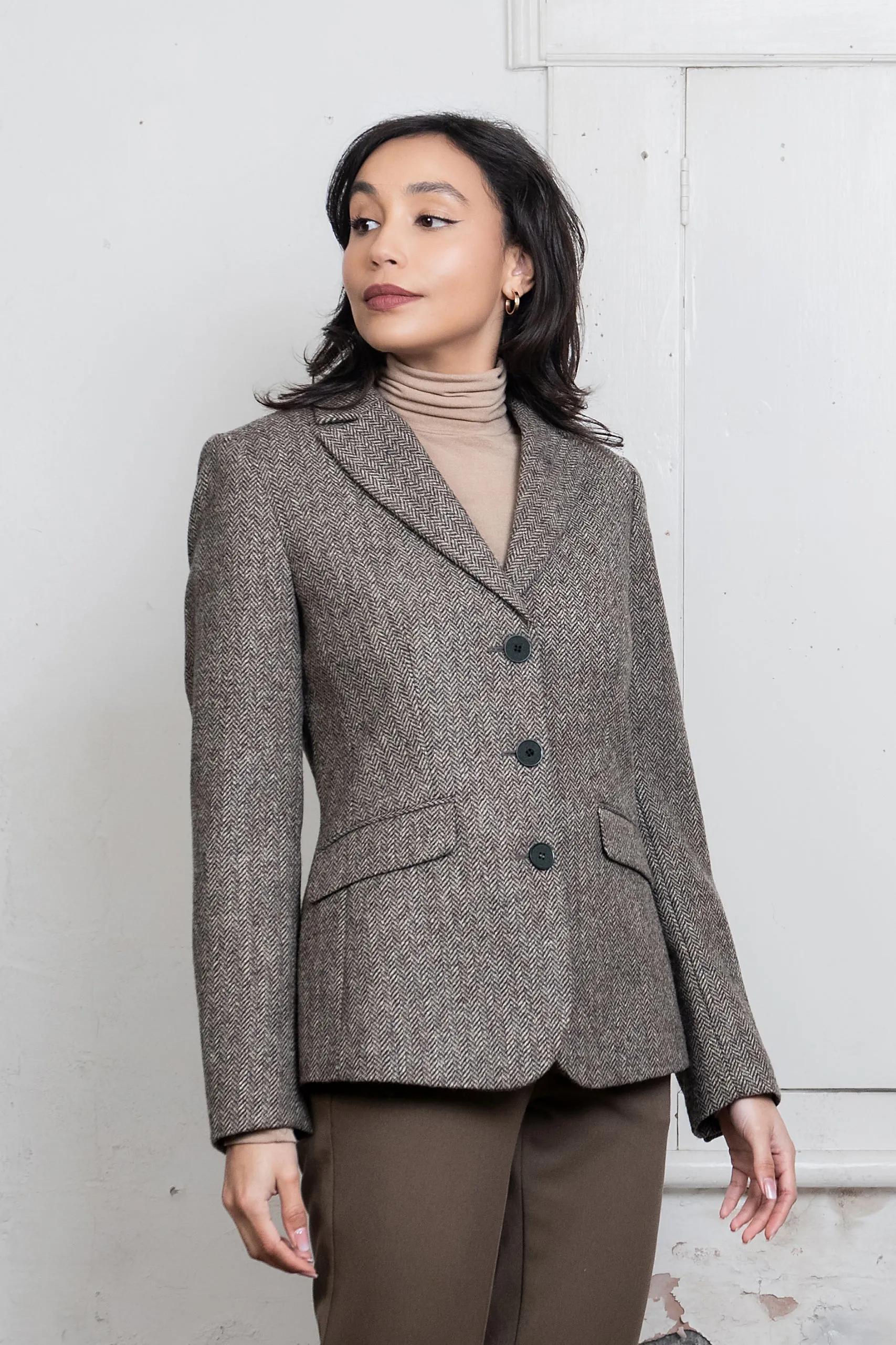 Tara Tweed Hacking Jacket - Light Tan Herringbone