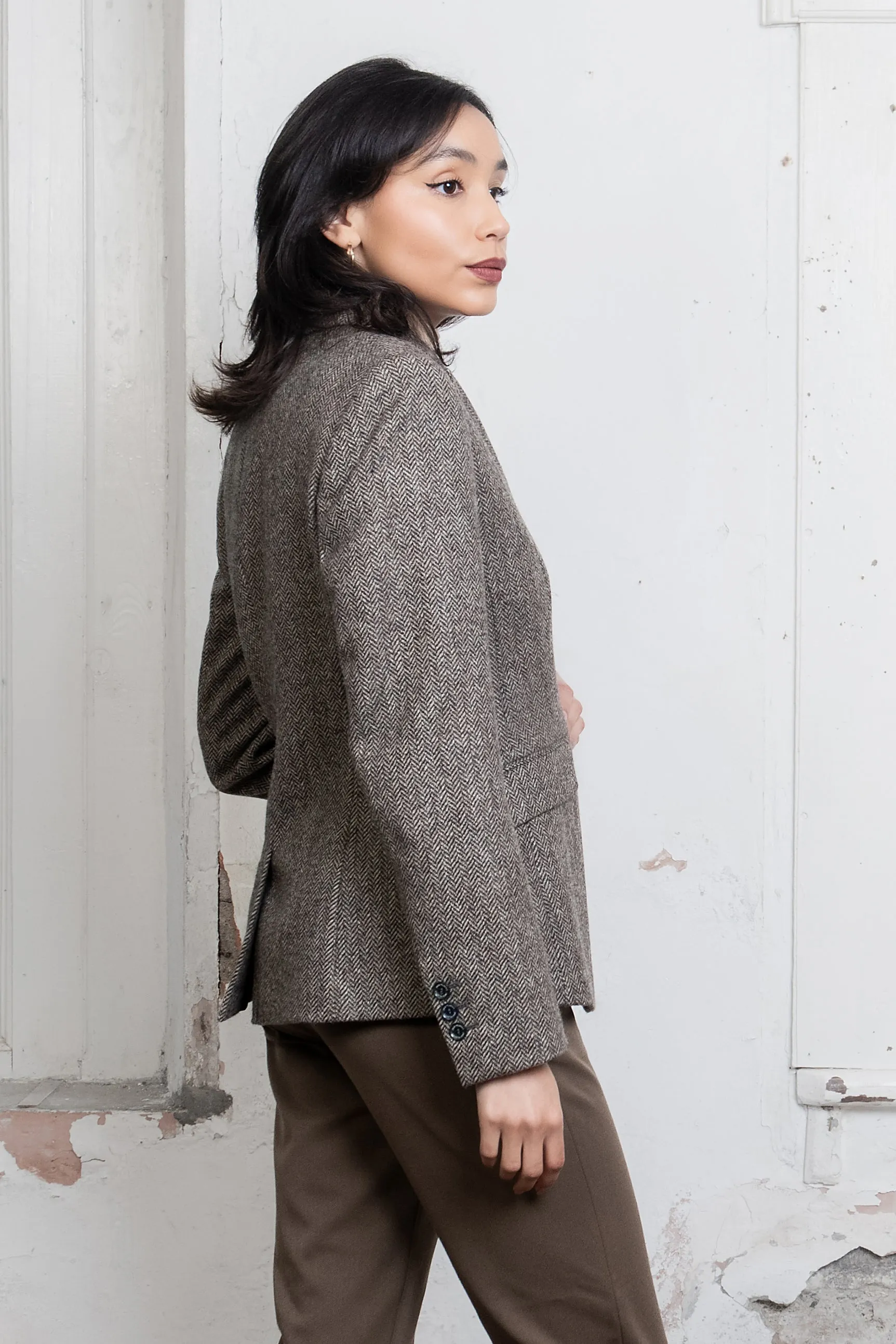 Tara Tweed Hacking Jacket - Light Tan Herringbone