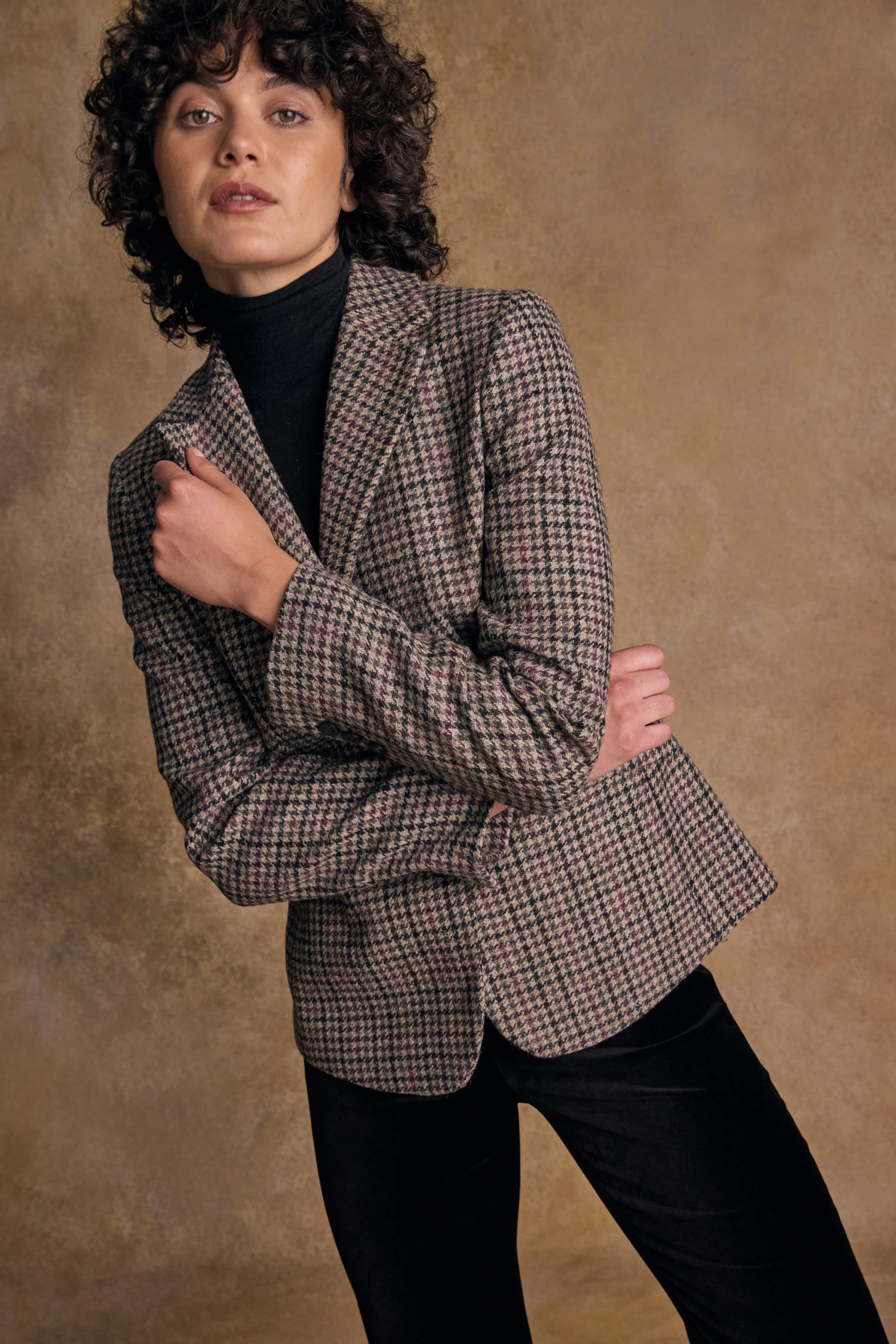 Tara Tweed Hacking Jacket - Plum Hacking Check