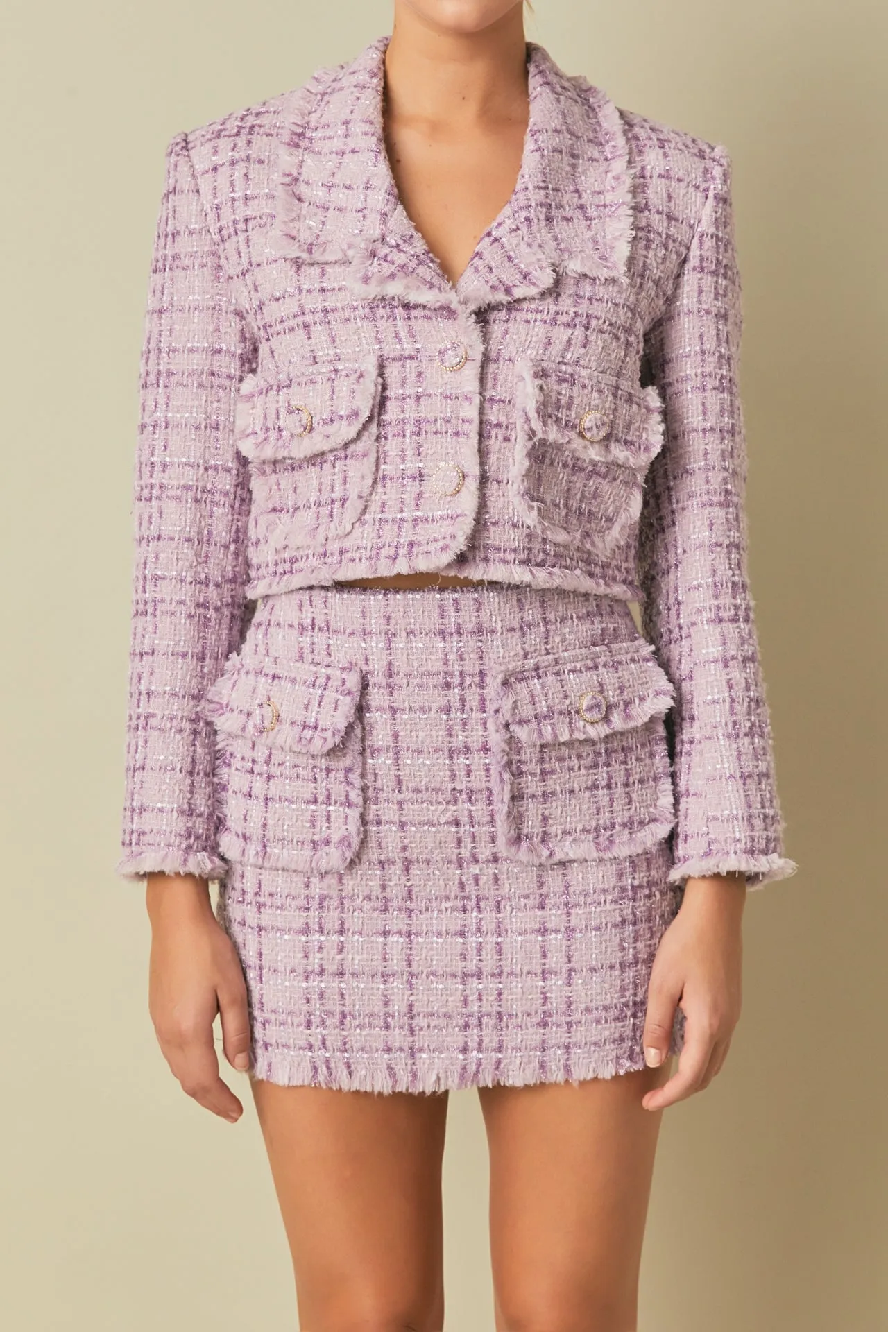 Tonal Boucle Tweed Short Blazer