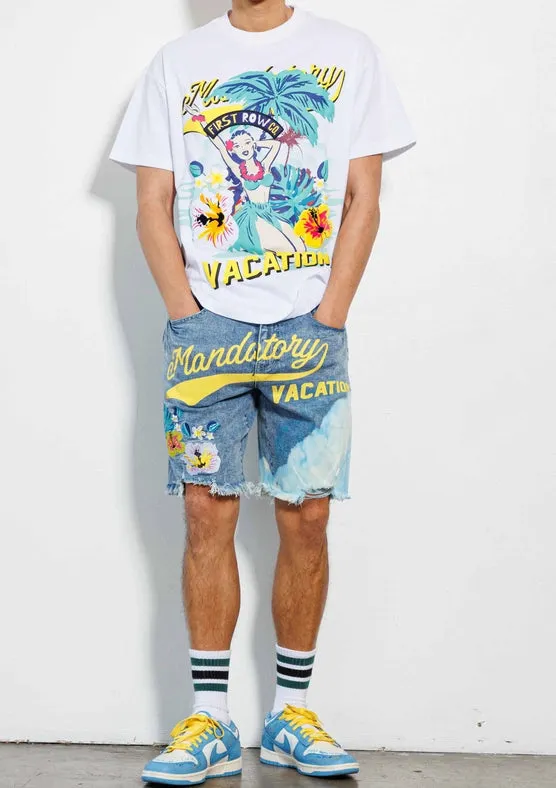 Tropical Vacation Graphic Denim Shorts