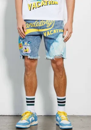 Tropical Vacation Graphic Denim Shorts