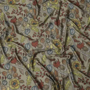 Vintage Garden Floral Modal Satin Fabric - 110cm Wide, Classic Print from India-D18528