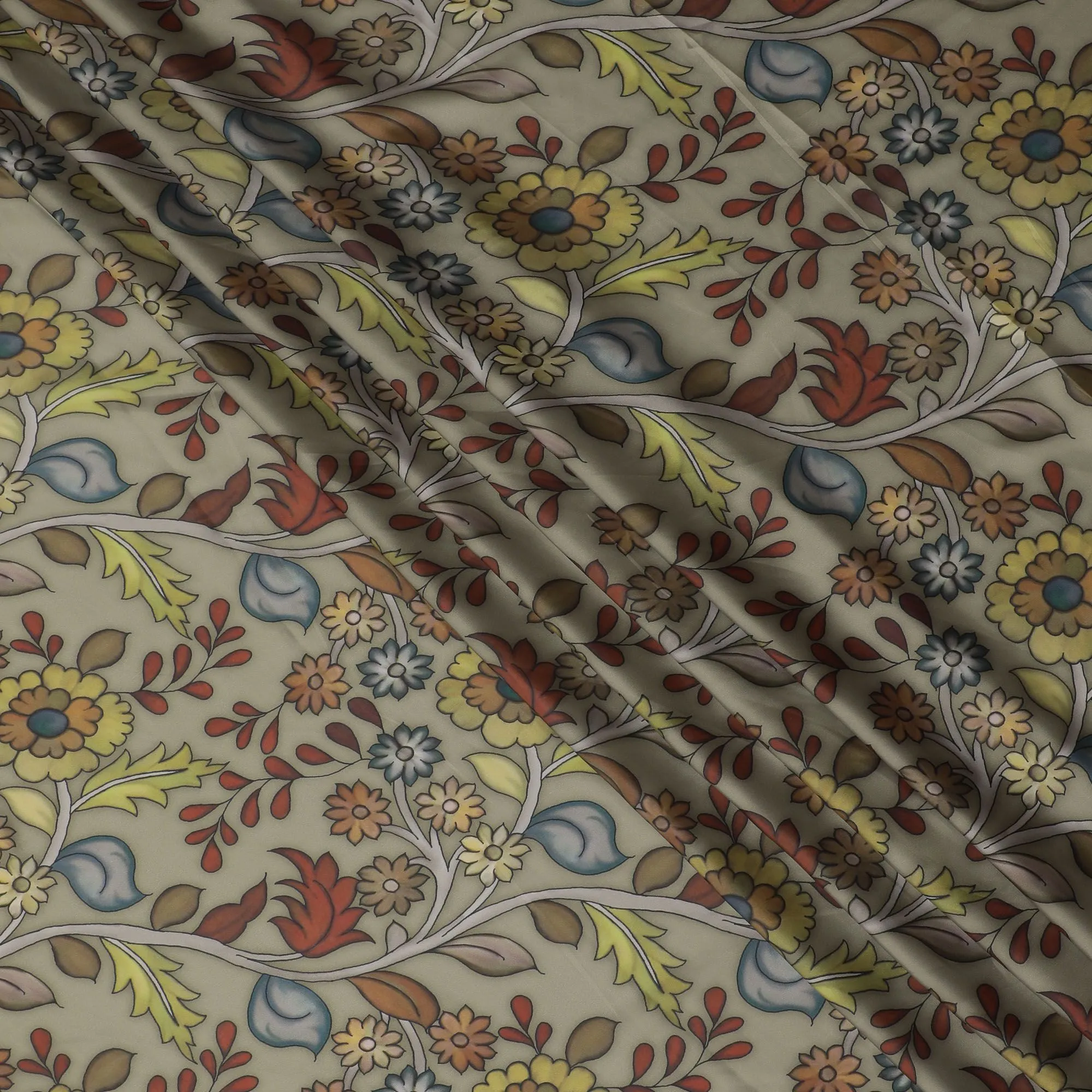 Vintage Garden Floral Modal Satin Fabric - 110cm Wide, Classic Print from India-D18528