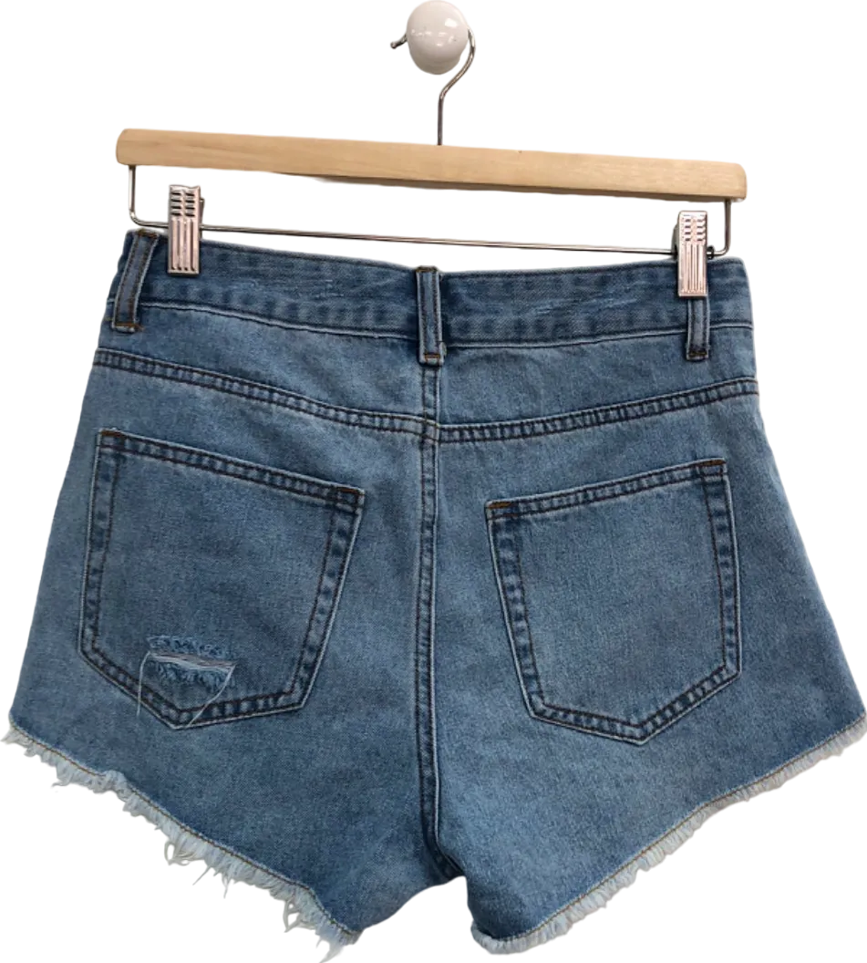 White Fox Blue Denim Shorts UK XS