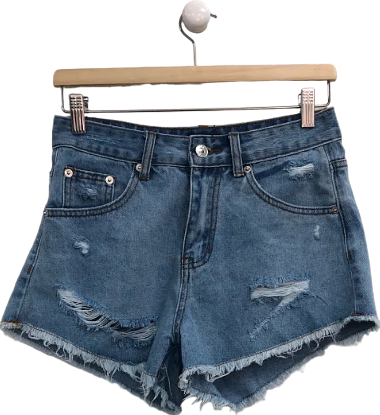 White Fox Blue Denim Shorts UK XS