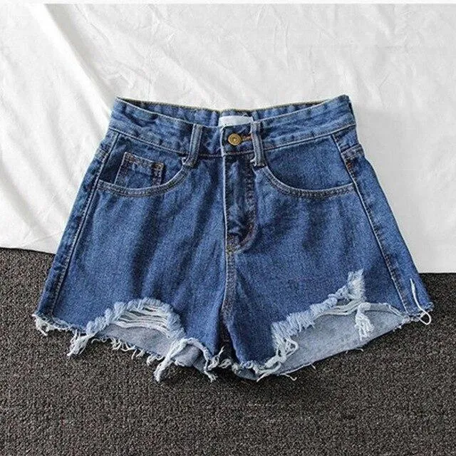 Women Wide Leg Hole Denim Shorts Casual Jeans Shorts Casual Shorts