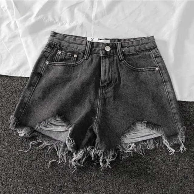 Women Wide Leg Hole Denim Shorts Casual Jeans Shorts Casual Shorts