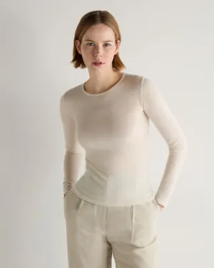 Women's Eden Superfine Cashmere Round Neck Top New Ivory White