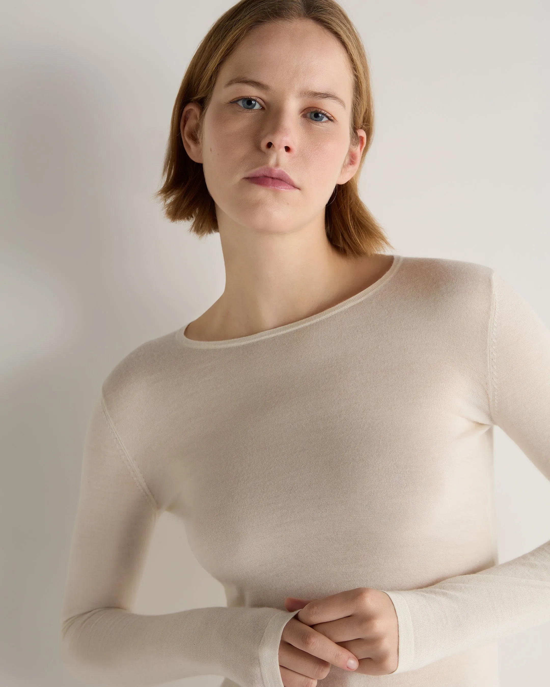 Women's Eden Superfine Cashmere Round Neck Top New Ivory White