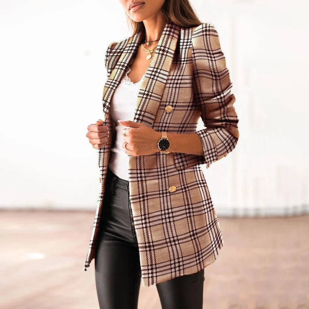 Women's Stylish Tweed Puff Sleeve Blazer with Buttons | Ideal for All Seasons